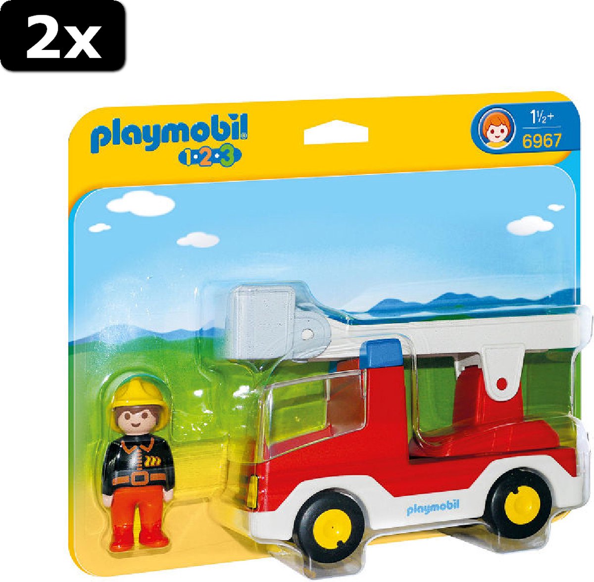 2x Playmobil 1.2.3. Brandweerwagen met ladder