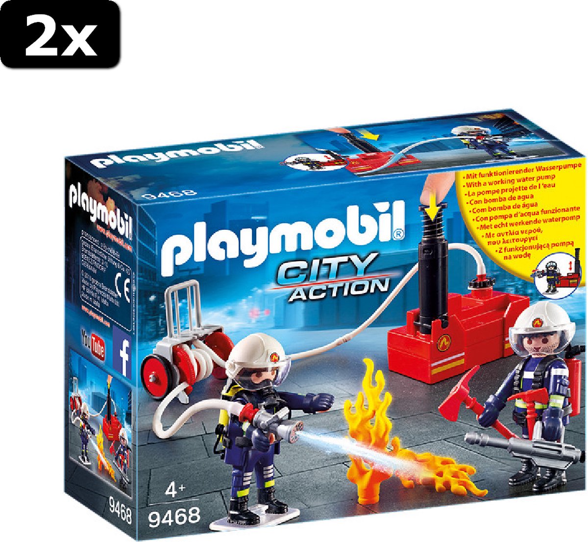 2x Playmobil City Action Brandweerteam met waterpomp