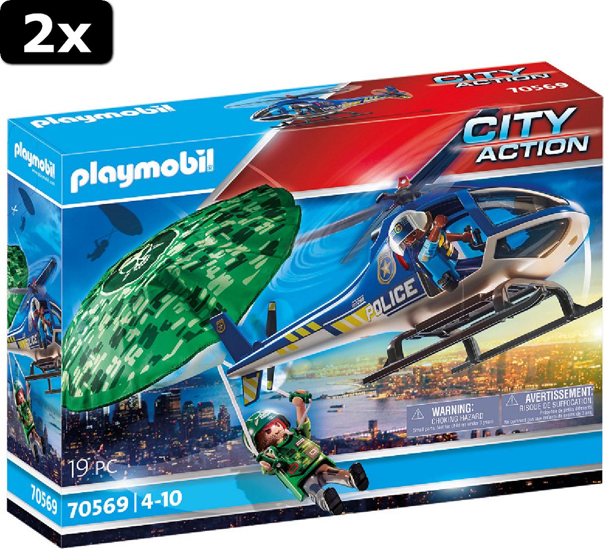 2x Playmobil City Action Politie: parachute-achtervolging