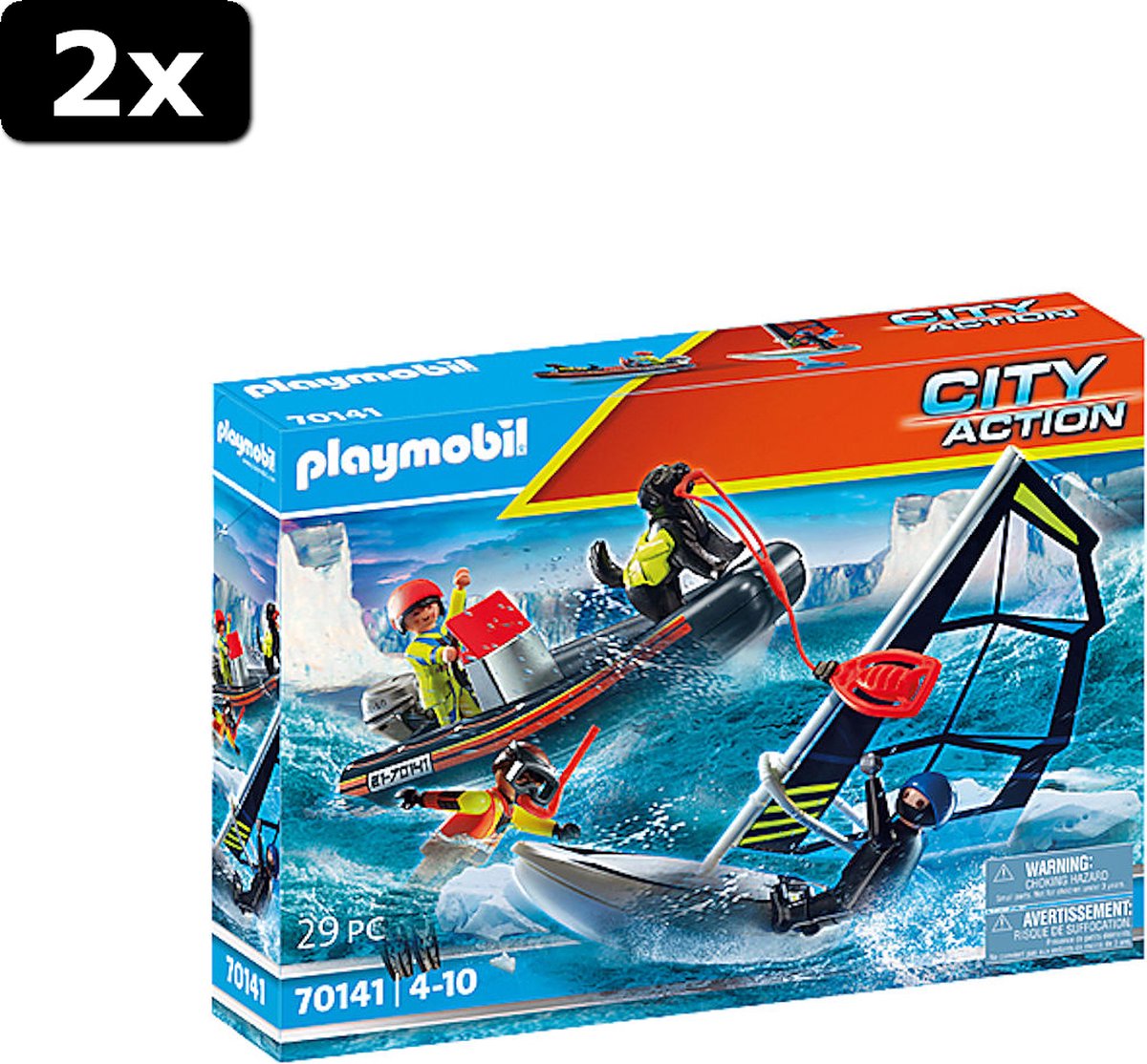 2x Playmobil City Action redding poolglijder en rub. speedboot