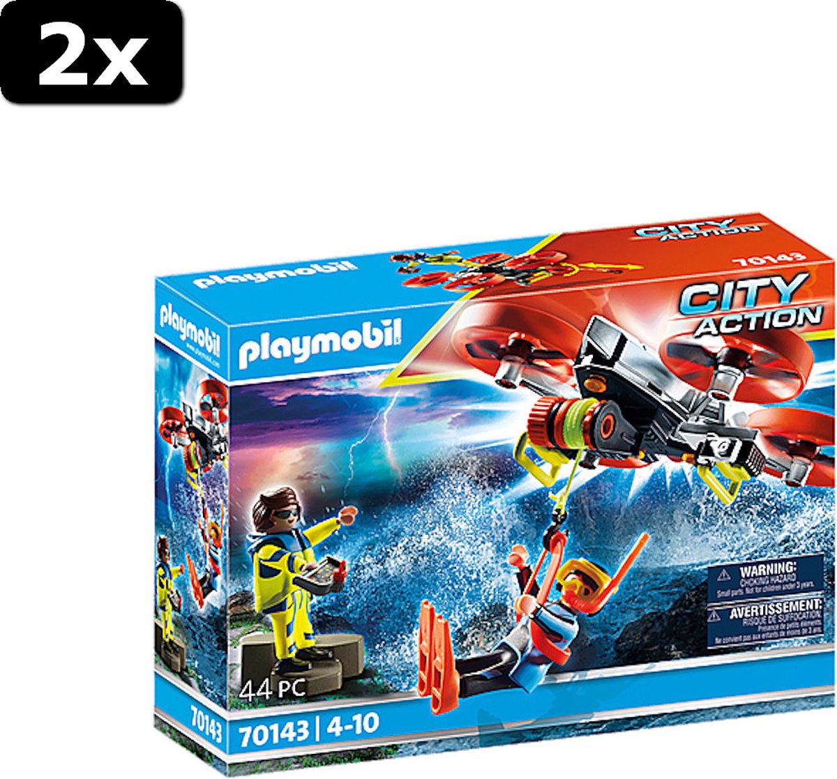 2x Playmobil City Action reddingsduiker met reddingsdrone