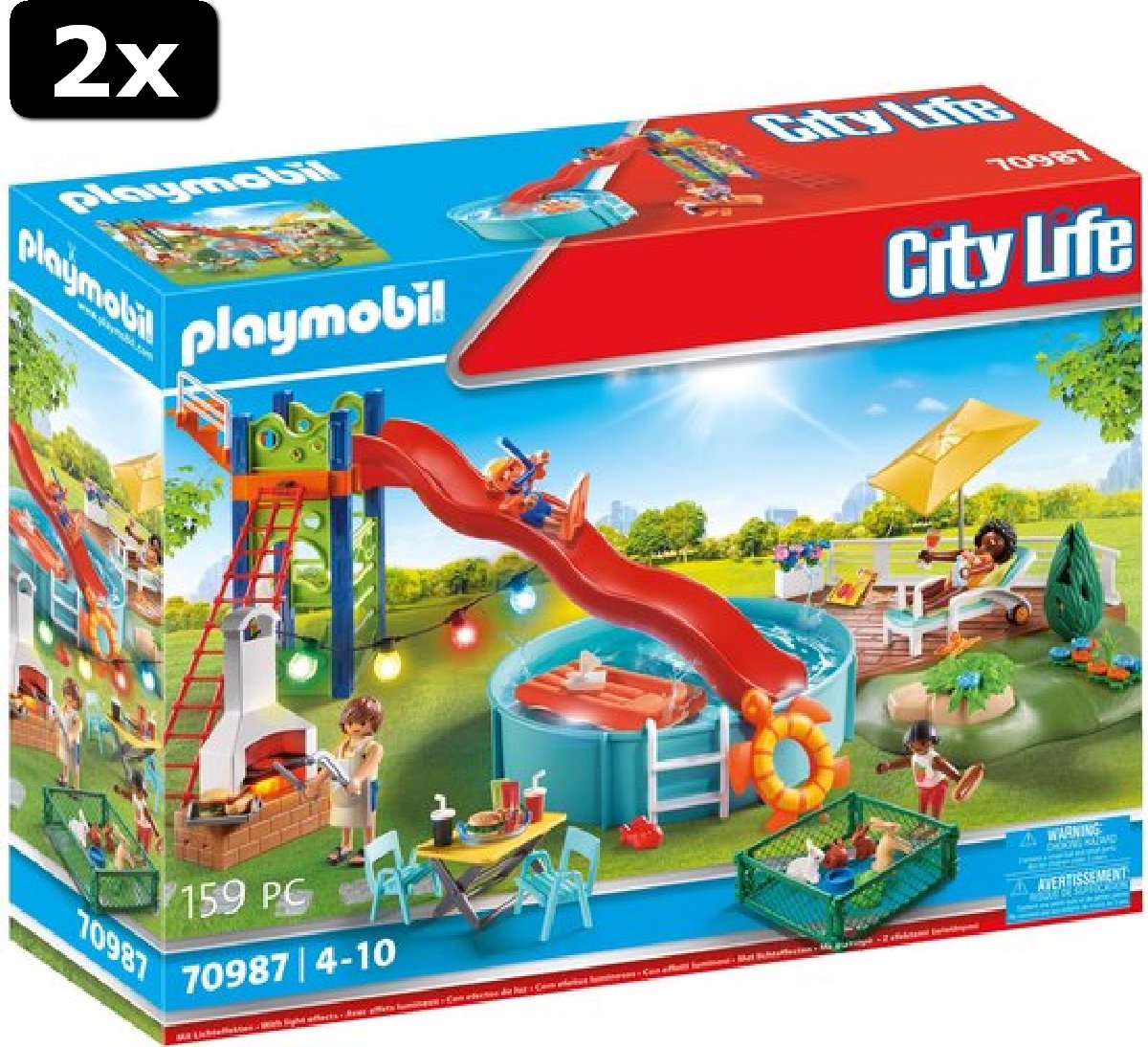 2x Playmobil City Life Zwembadfeest met glijbaan - 70987