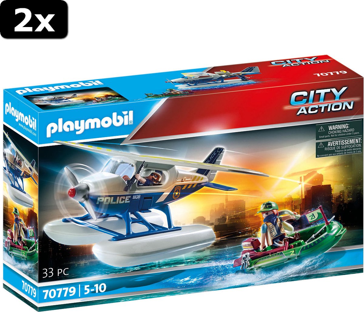 2x Playmobil Politiewatervliegtuig smokkelaar-achtervolging