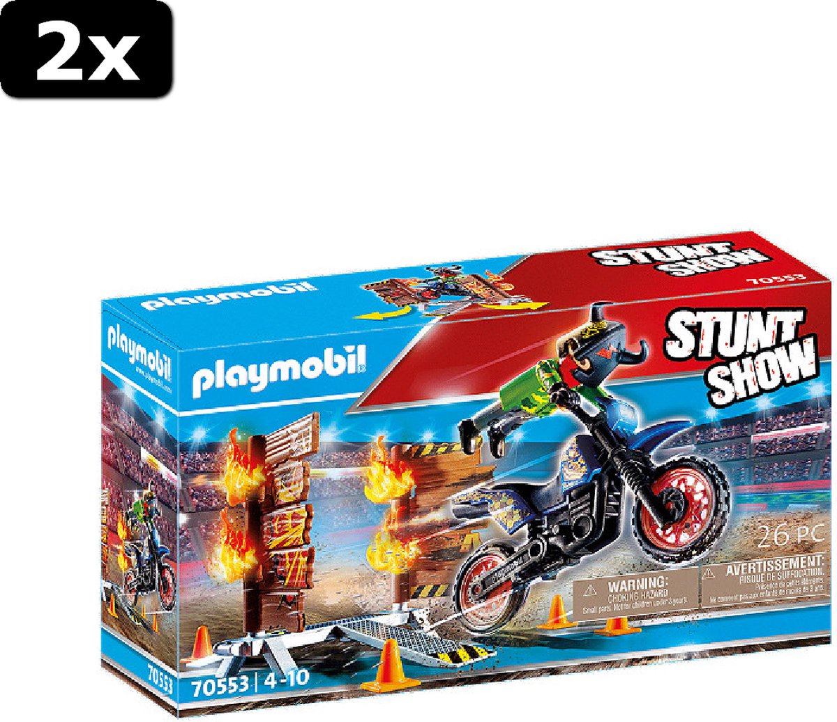 2x Playmobil Stuntshow Motor met vuurmuur