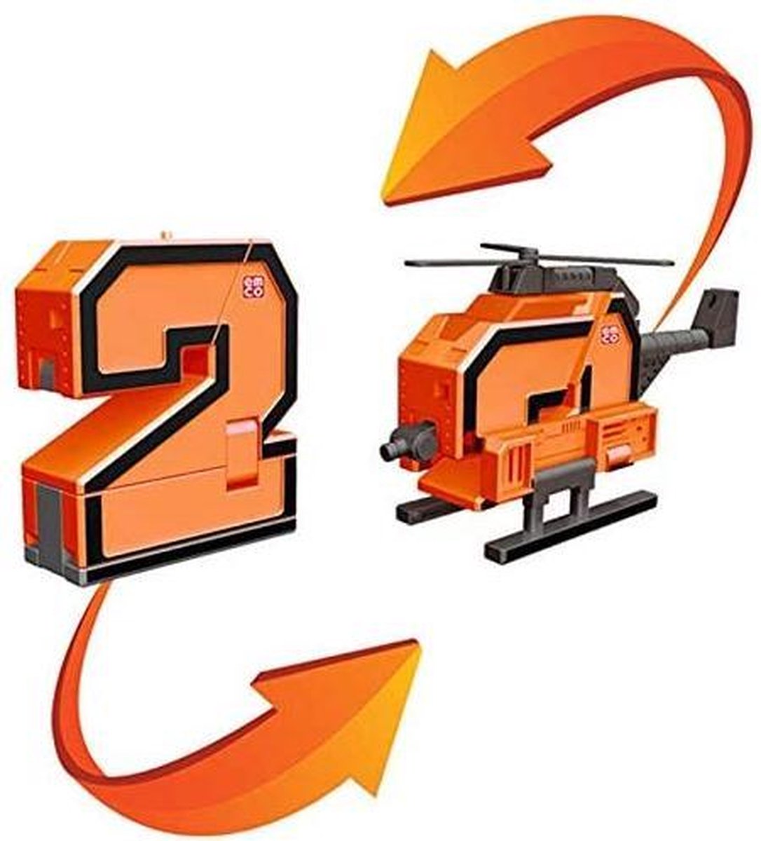 Pocket Morphers - cijfer 2- chopper - oranje - helikopter