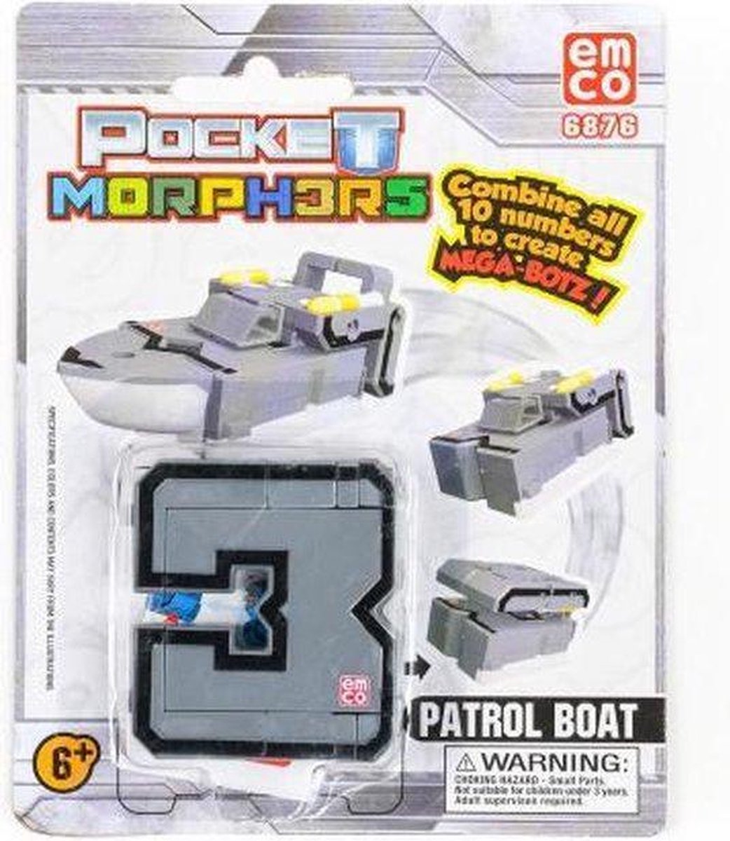 Pocket Morphers - cijfer 3 - patrol boat - grijs