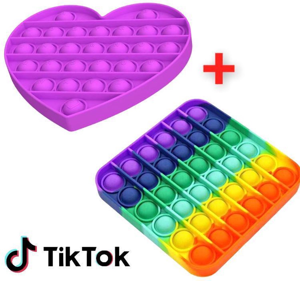 ESSENTIALS73 POP IT Fidget Unieke Set: Regenboog Vierkant & Hart Paars - Rainbow - TikTok - Speelgoed - Tik Tok - Anti Stress