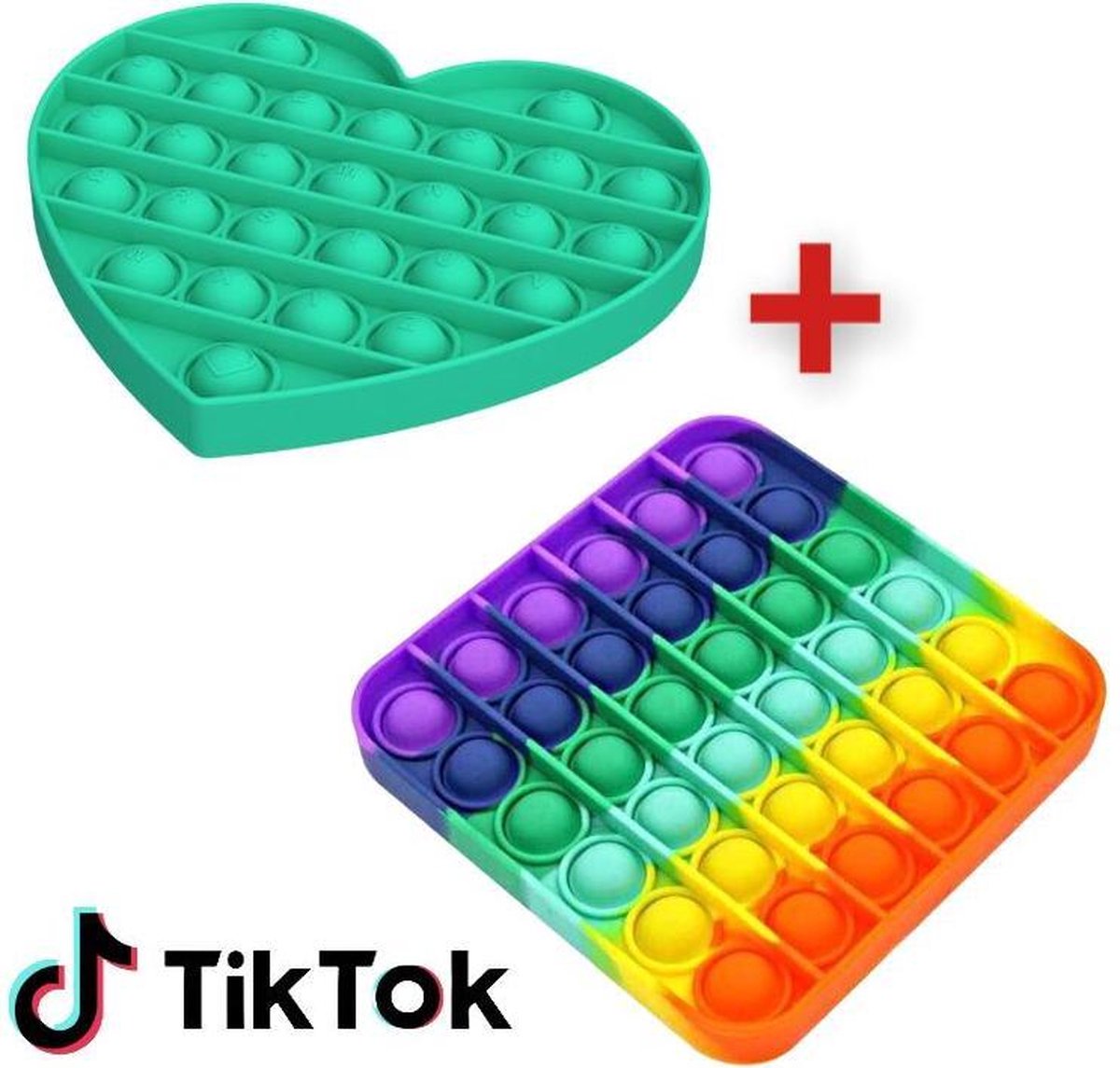 ESSENTIALS73 POP IT Unieke Set: Regenboog Vierkant & Hart Groen - Rainbow - Heart - TikTok - Tik Tok - Speelgoed - Toy