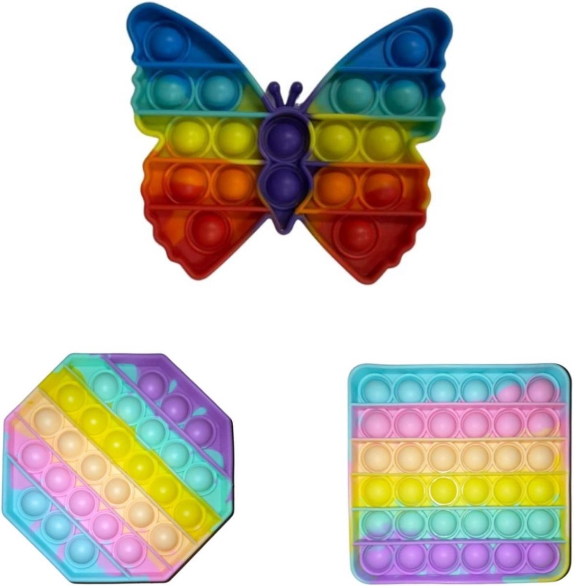 Fidget toys - Vlinder + Achthoek + Vierhoek - Regenboog - Pop IT goedkoop