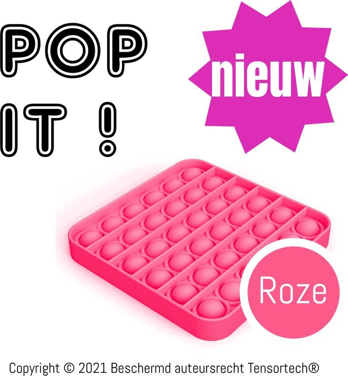 POP IT Fidget Toys Pop It Speelgoed – Roze Vierkant- Stress Verlagend - Popper - Fidget Pad