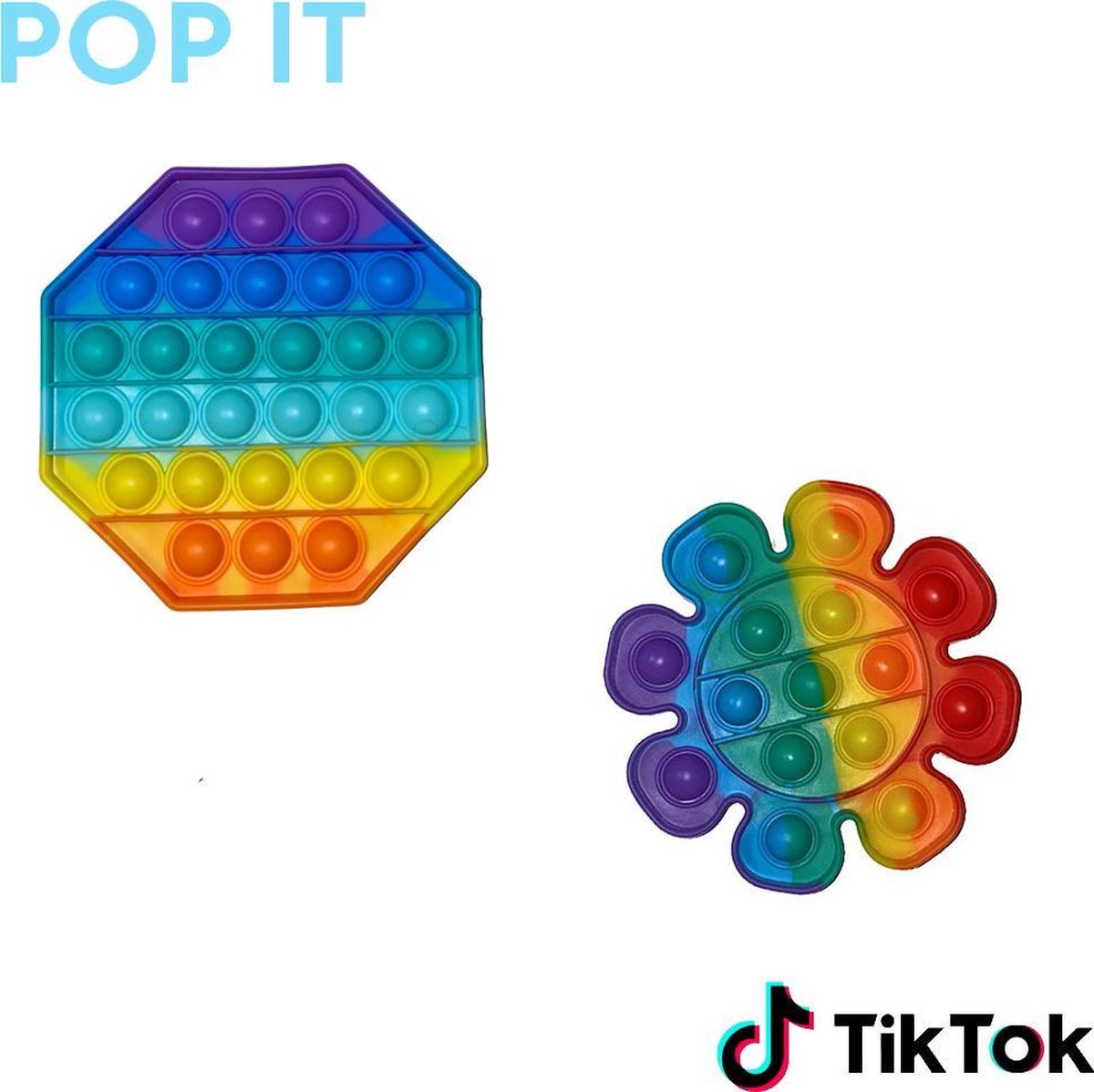 Pop IT 2 in 1 pakket - Regenboog vormen - Achthoek & Bloem -  Fidget Toys