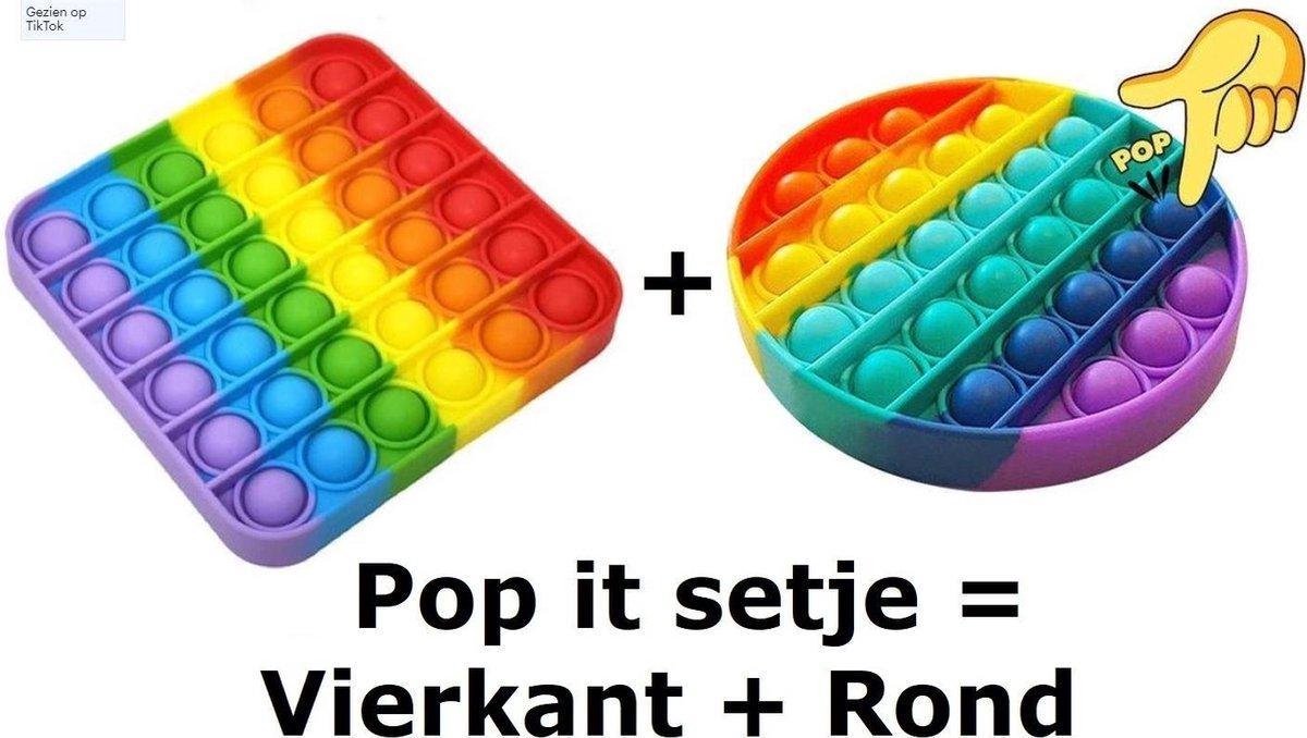 Pop it Fidget Set van 2: Regenboog set - Rainbow set - Vierkant + Rond - Tiktok