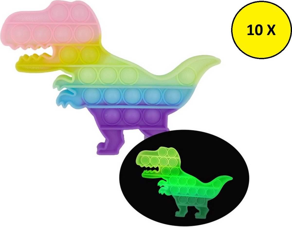 Wonderprice Pakket van 10 Stuks Popit Uitdeelpakket - Pop It - Dino XL 30CM Glow in the Dark - Feestdagen - Buiten Speelgoed - Super Leuk Uitdeelcadeau