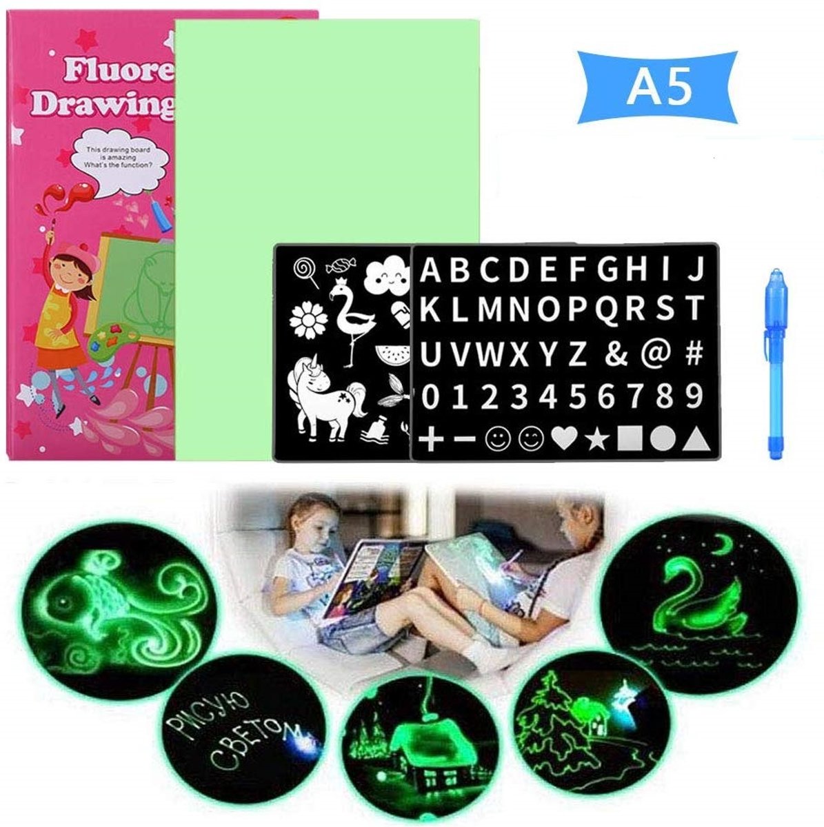 Magisch Tekenbord -Tekenen Met Licht-Lichtgevend Tekenbord -LED -Educatief Speelgoed -Glow In The Dark - Tekenen In Het Donker -A5- Kerst