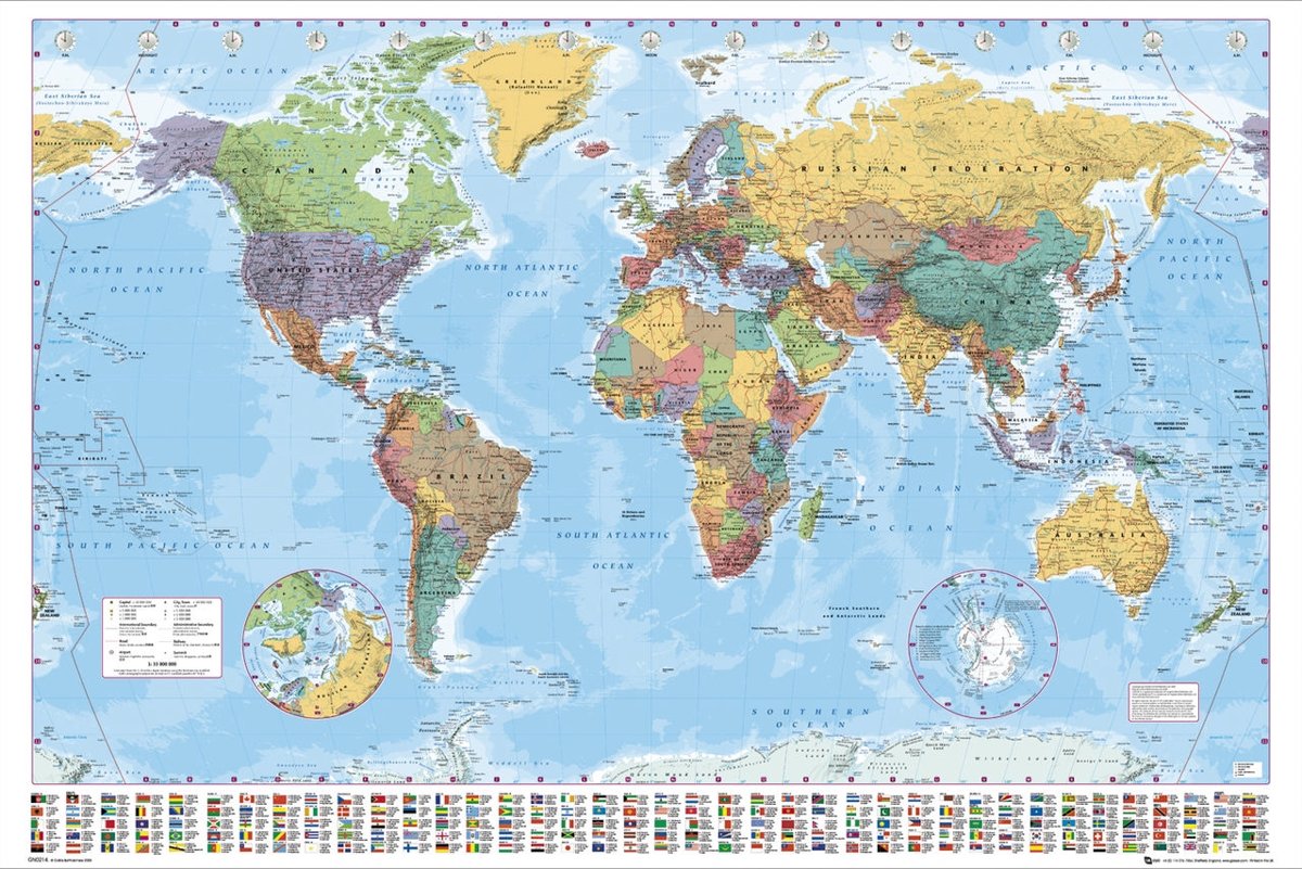 Wereldkaart (World map) poster - 61 cm x 91.5cm