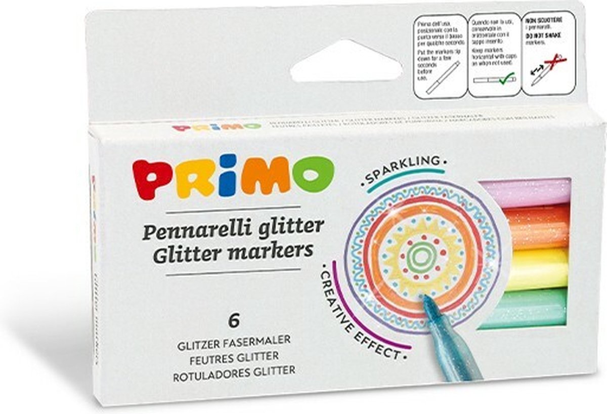 Primo 6 Viltstiften Glitter ø2mm In Doos