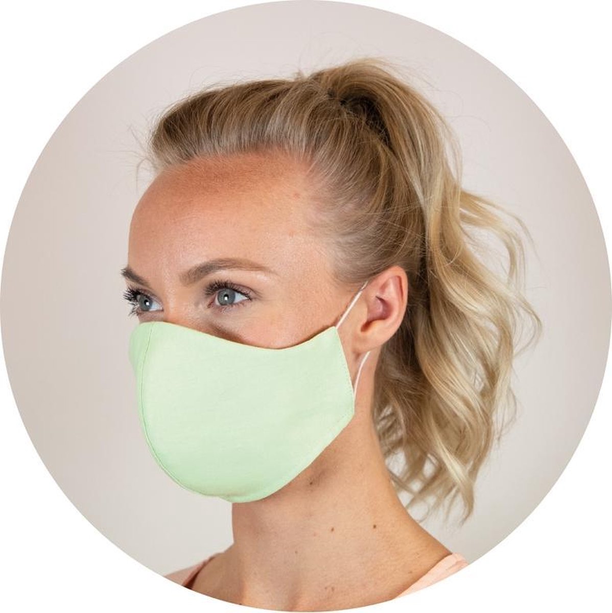 Mondkapjes wasbaar + gratis lengte verlenger - Mondmasker - Face Mask - Gezichtsmasker - Gezichtsbescherming - medisch katoen - met elastiek - ecologisch  - 3-laags - volwassenen - licht groen