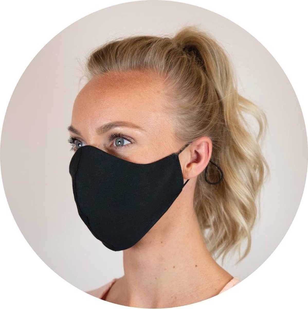 Mondkapjes wasbaar + gratis masker verlenger - Mondmasker - Face Mask - Gezichtsmasker - Gezichtsbescherming - niet medisch - herbruikbaar - met elastiek - ecologisch - 3-laags - volwassenen - zwart