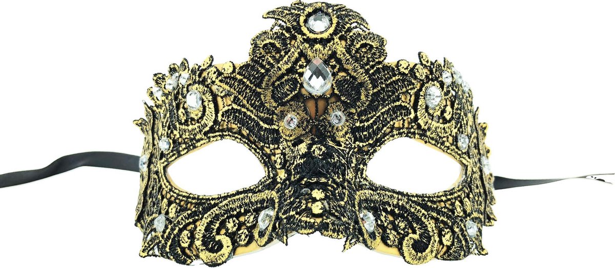 Venetiaanse Masker met Diamanten - Goud - 16 x 9 x 11 cm