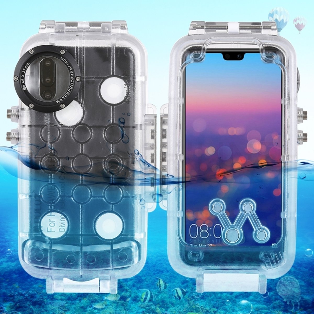 Let op type!! PULUZ 40m / 130ft waterdichte duiken huisvesting Foto Video nemen onderwater Case Cover voor Huawei P20 Pro (transparant)