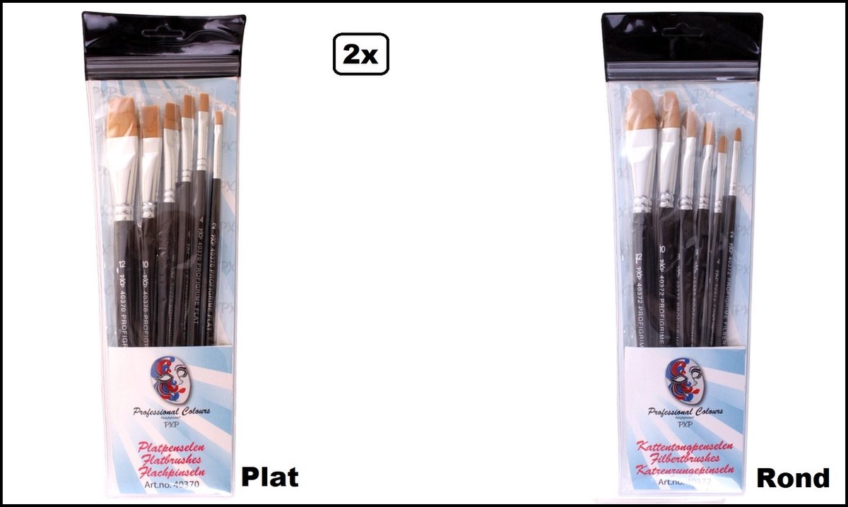 2x   penselen set recht en rond - schmink thema feest festival evenement fun penseel