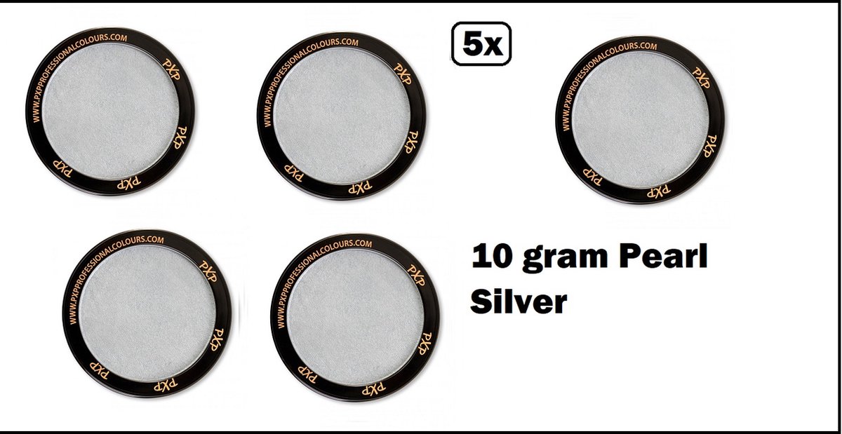 5x PXP Professional Colours 10 gram Pearl Silver - Schmink zilver festival thema feest party fun