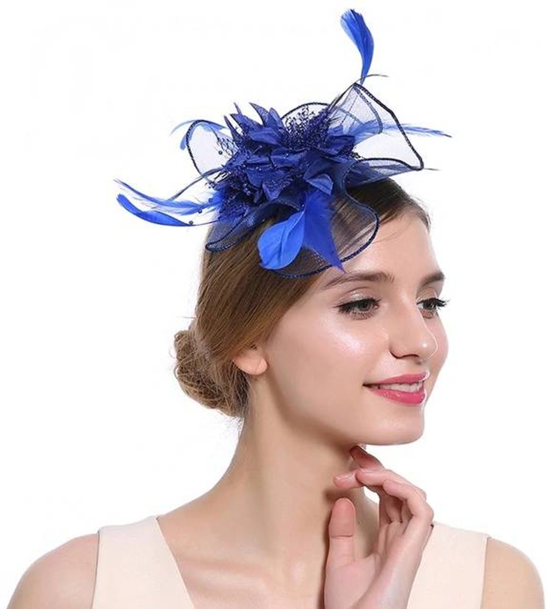 Elegante  Fascinator / Birdcage Veil  - Blauw