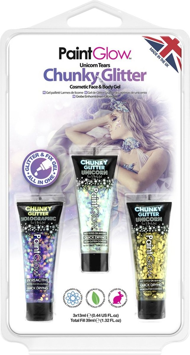 Blister set chunky glitter face & body gel Unicorn Tears