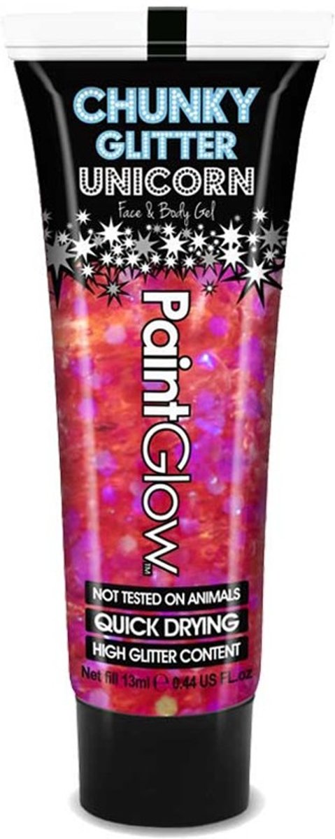 Chunky Glitter Unicorn Face&Body Gel PaintGlow kleur:  Heartbreaker