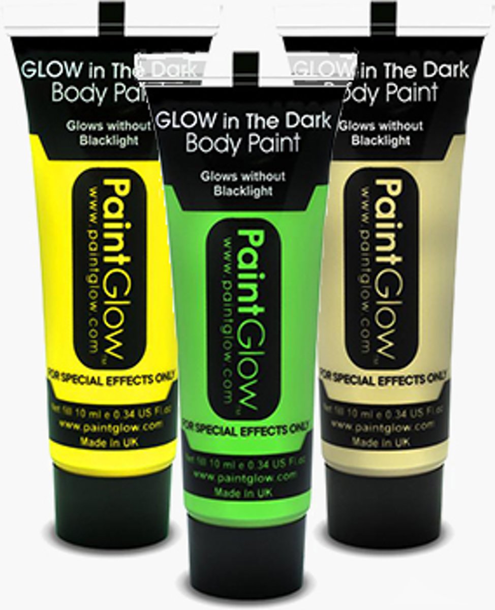 Glow in the dark bodypaint 12ml - Set van 3