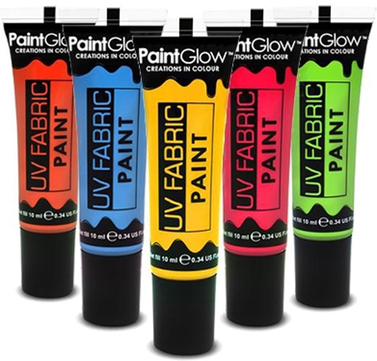 Neon UV Textiel Verf - Fluoriseert in Blacklight! (Set van 5)