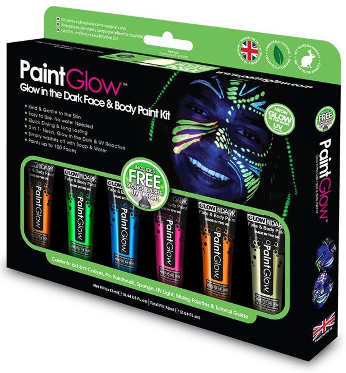 PaintGlow Box Face & Body Paint glow in the dark