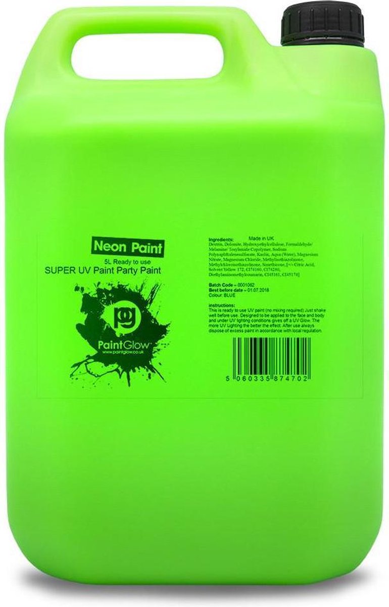 Paintglow UV Body Splash Paint fluor Groen 5 liter