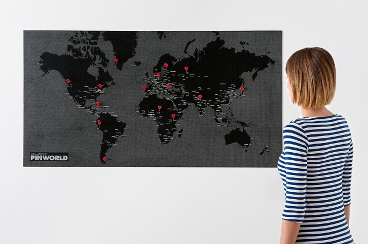 Pin World Wall Map Mini - Zwart