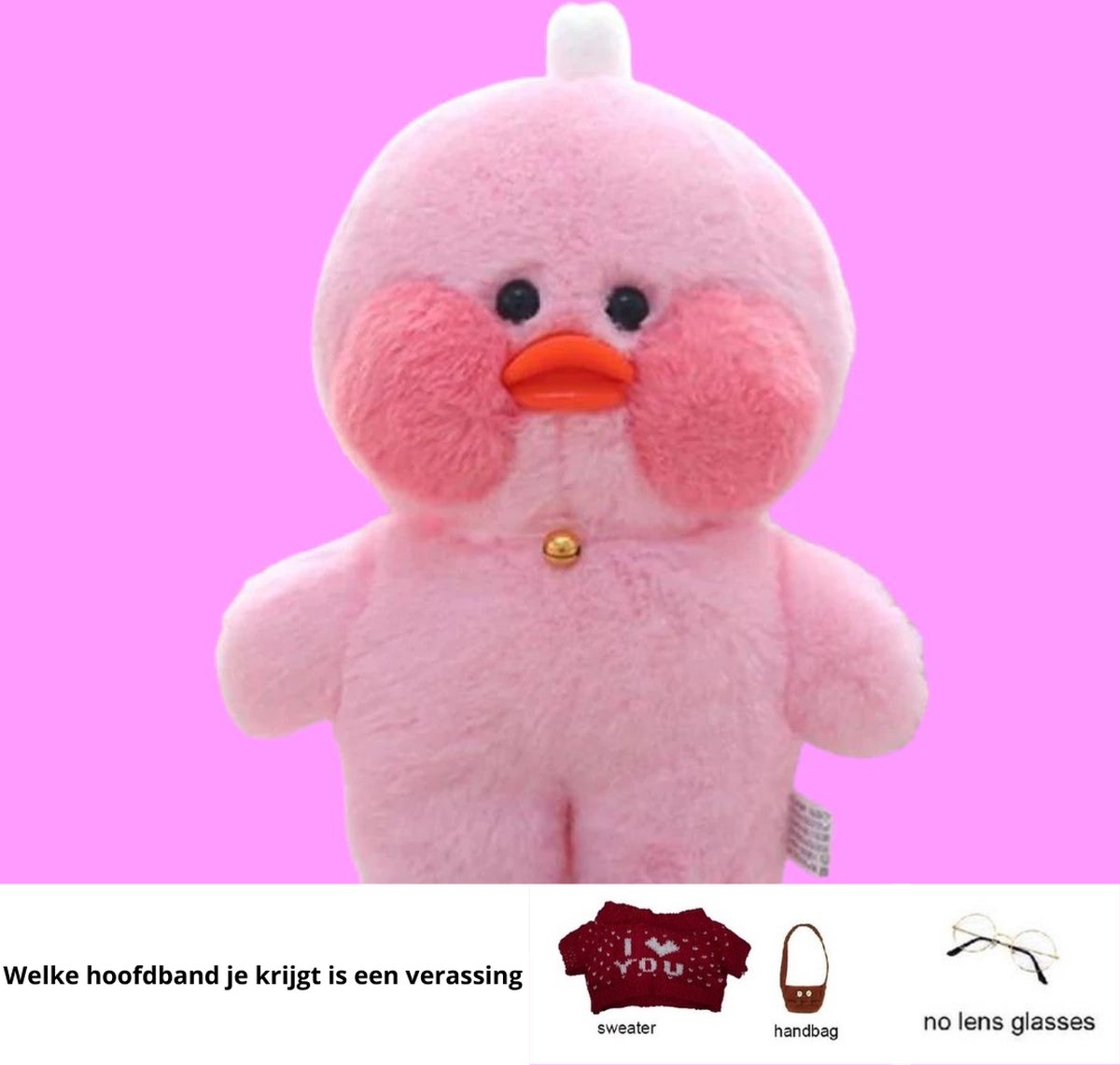 Lalafan™ - LalaFanfan™ Knuffel - Eend - Roze - I love you trui - Paper duck - Inclusief setje - 30cm - Paperduck - Cafe mimi - Tiktok hype