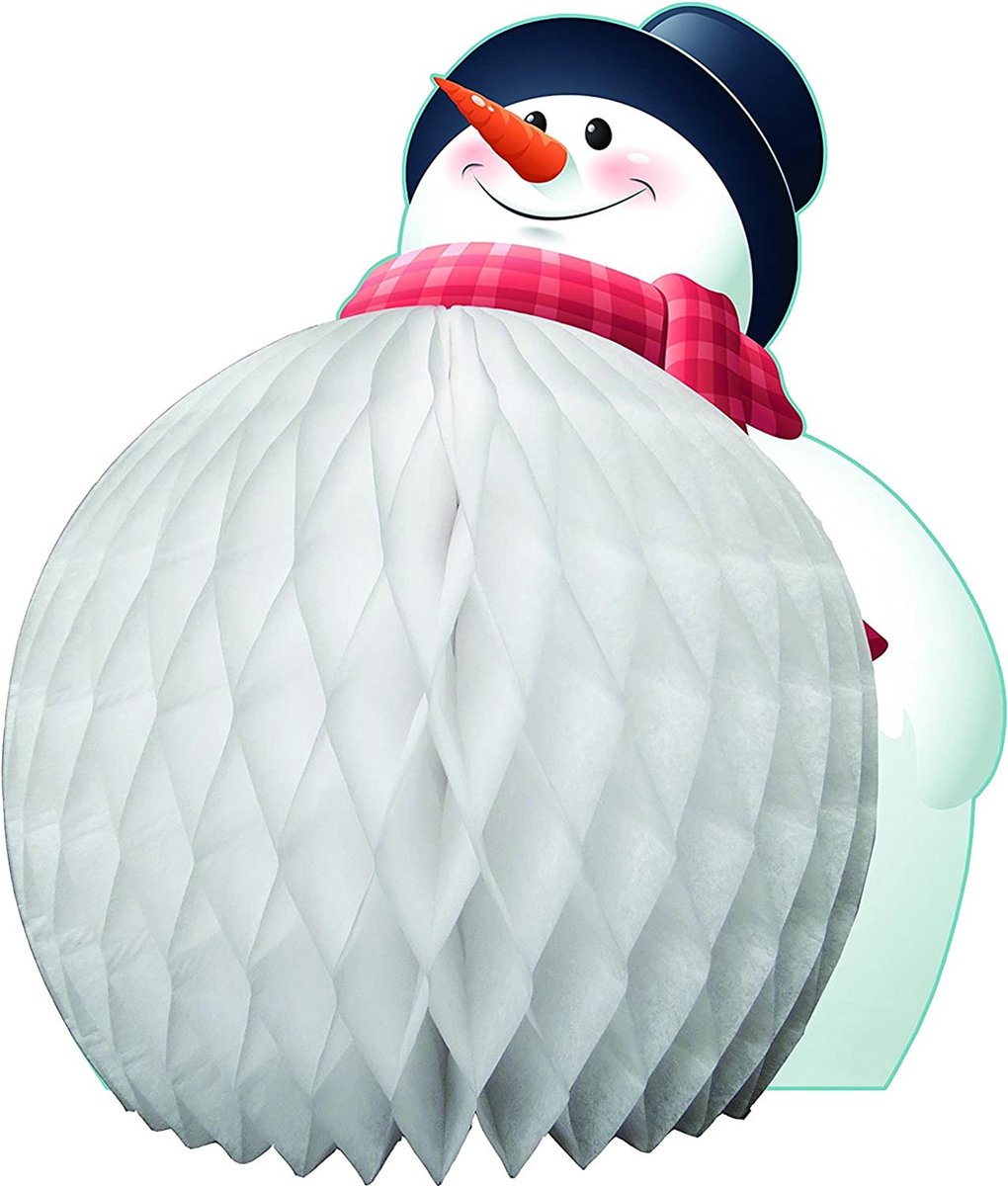 Honeycomb Sneeuwman - Staand model - 24cm hoog - Diameter 20cm -Paper Joy - 3D Table Centrepiece decoration Christmas Winter Snowman