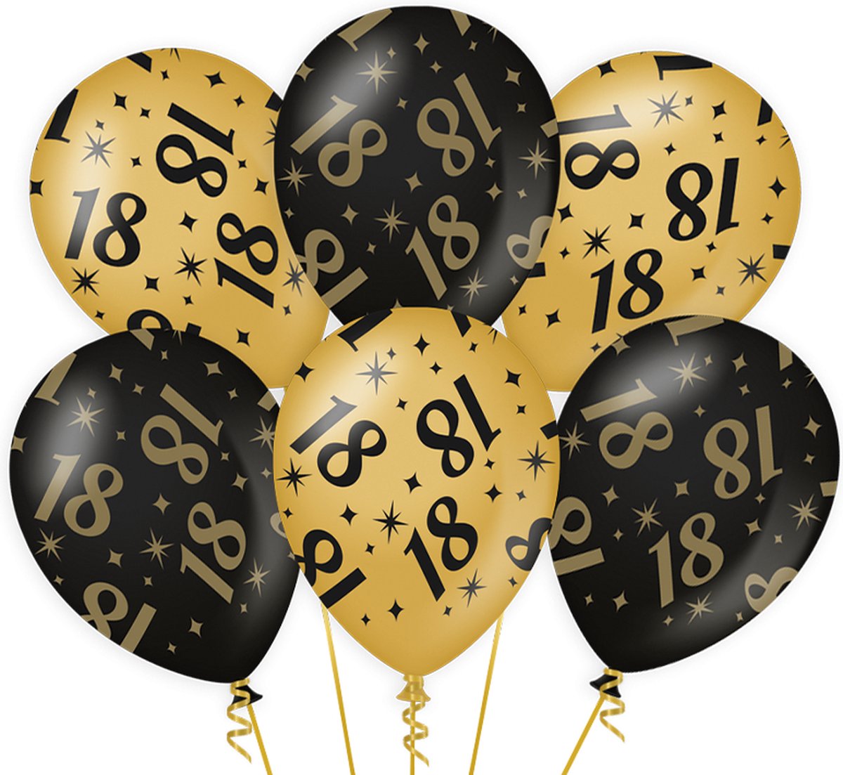 Ballonnen Gold/Black 18 jaar (6 stuks)