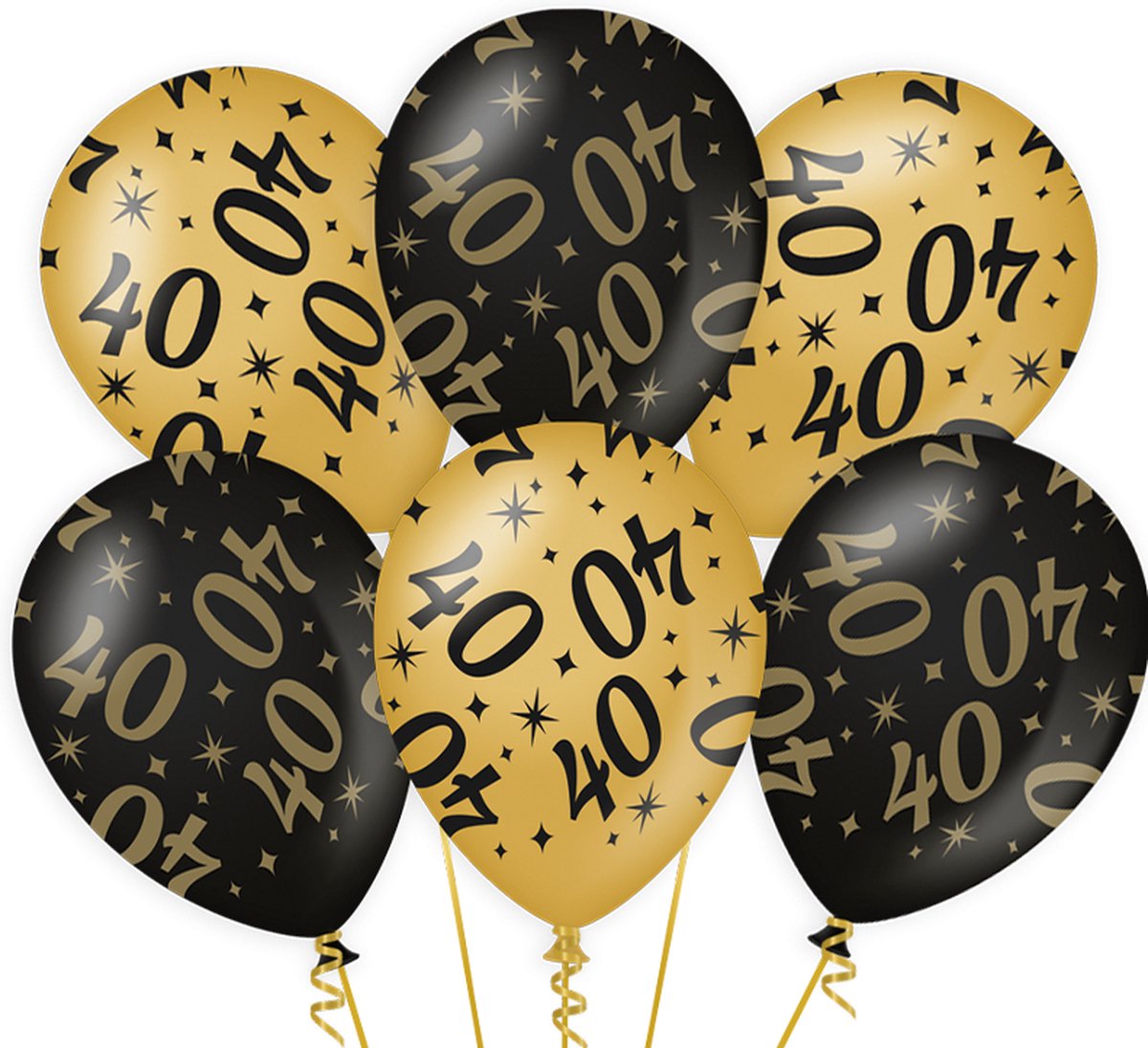 Ballonnen Gold/Black 40 jaar (6 stuks)