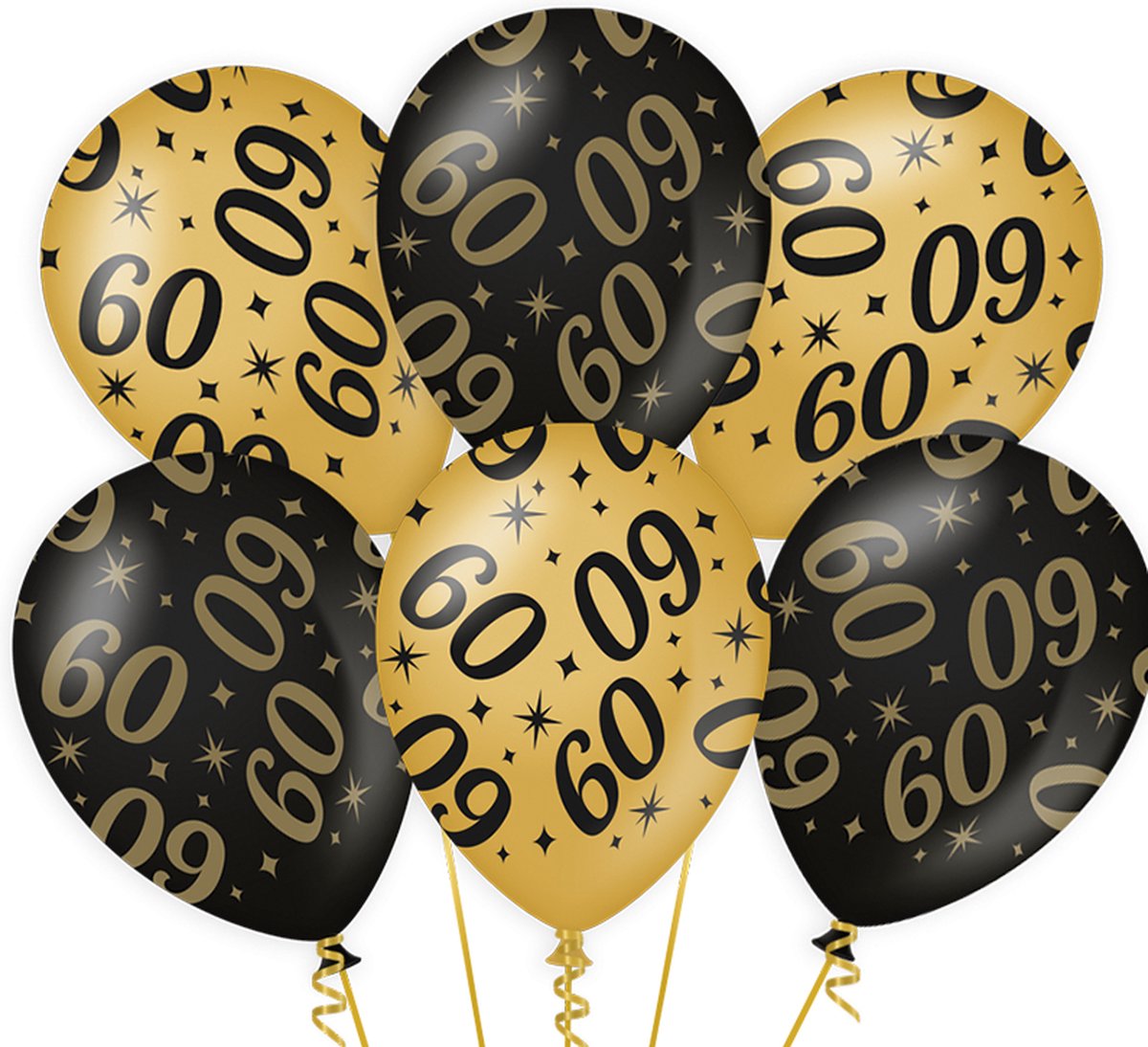 Ballonnen Gold/Black 60 jaar (6 stuks)