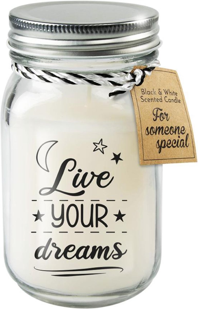 Geurkaars - Live your dreams - Zwart, wit