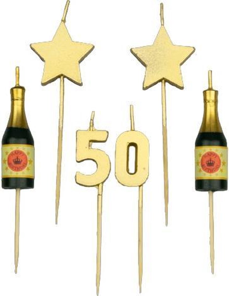 Paper Dreams Taartkaarsjes 50 Jaar Wax/hout Goud 6 Stuks