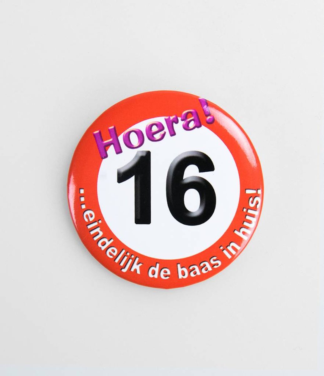 Paperdreams - Button - Verkeersbord - Klein - 16 Jaar