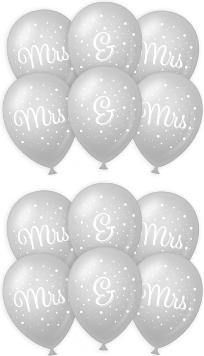 Paperdreams Ballonnen - Mrs. & Mrs. huwelijks feest - 12x stuks - zilver/wit - 30 cm