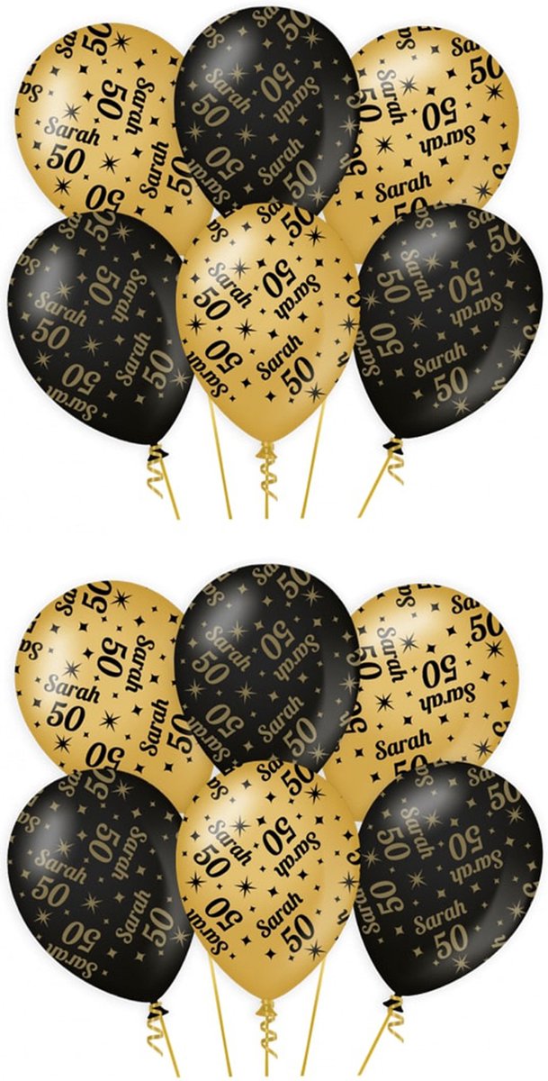 Paperdreams Ballonnen - luxe Sarah/50 jaar feest - 16x stuks - goud/zwart - 30 cm