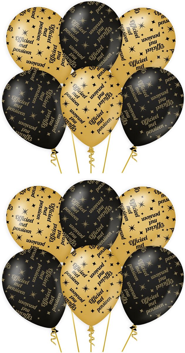 Paperdreams Ballonnen - luxe pensioen feest/party - 16x stuks - goud/zwart - 30 cm