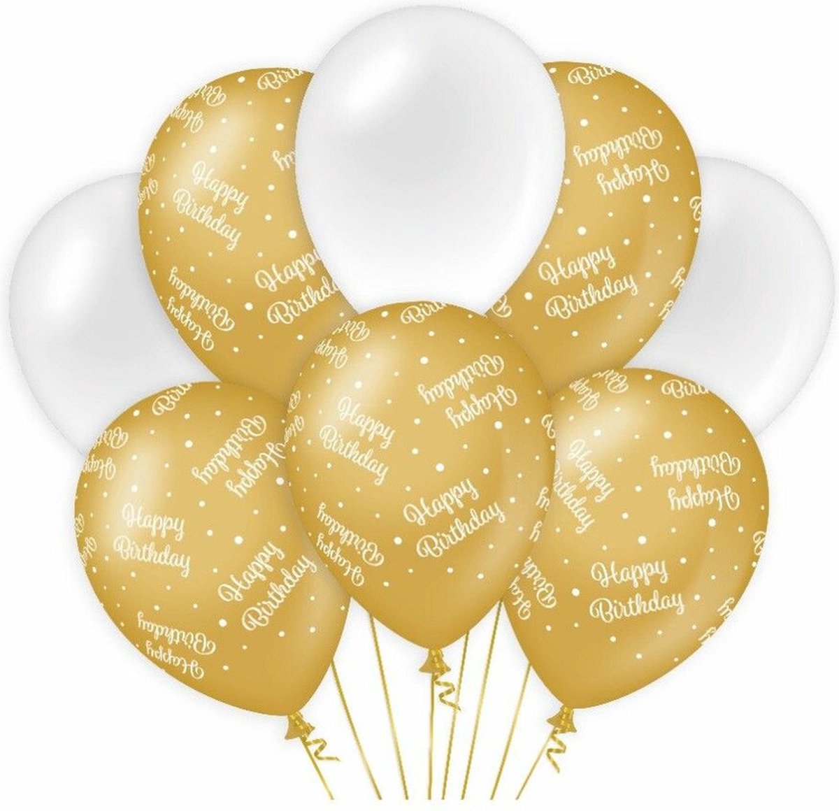 Paperdreams Happy Birthday thema Ballonnen - 16x - goud/wit - Verjaardag feestartikelen