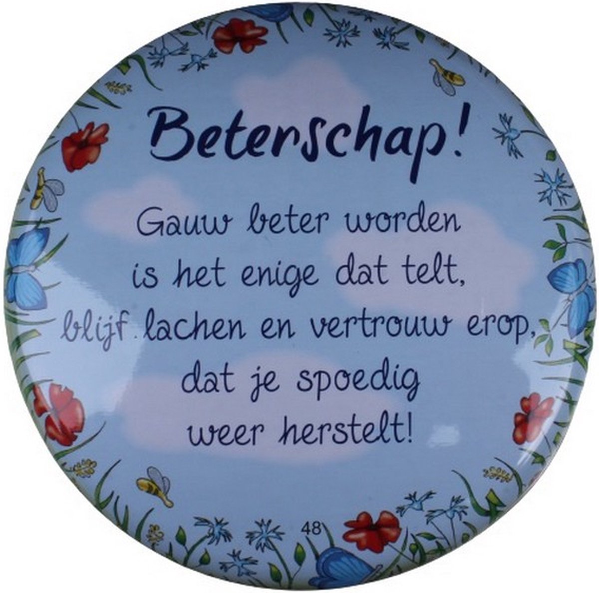 blikje Beterschap! 9,5 x 3 cm staal blauw/groen