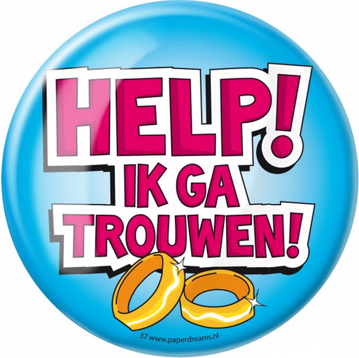 button Help! Ik ga trouwen! 10 cm staal lichtblauw