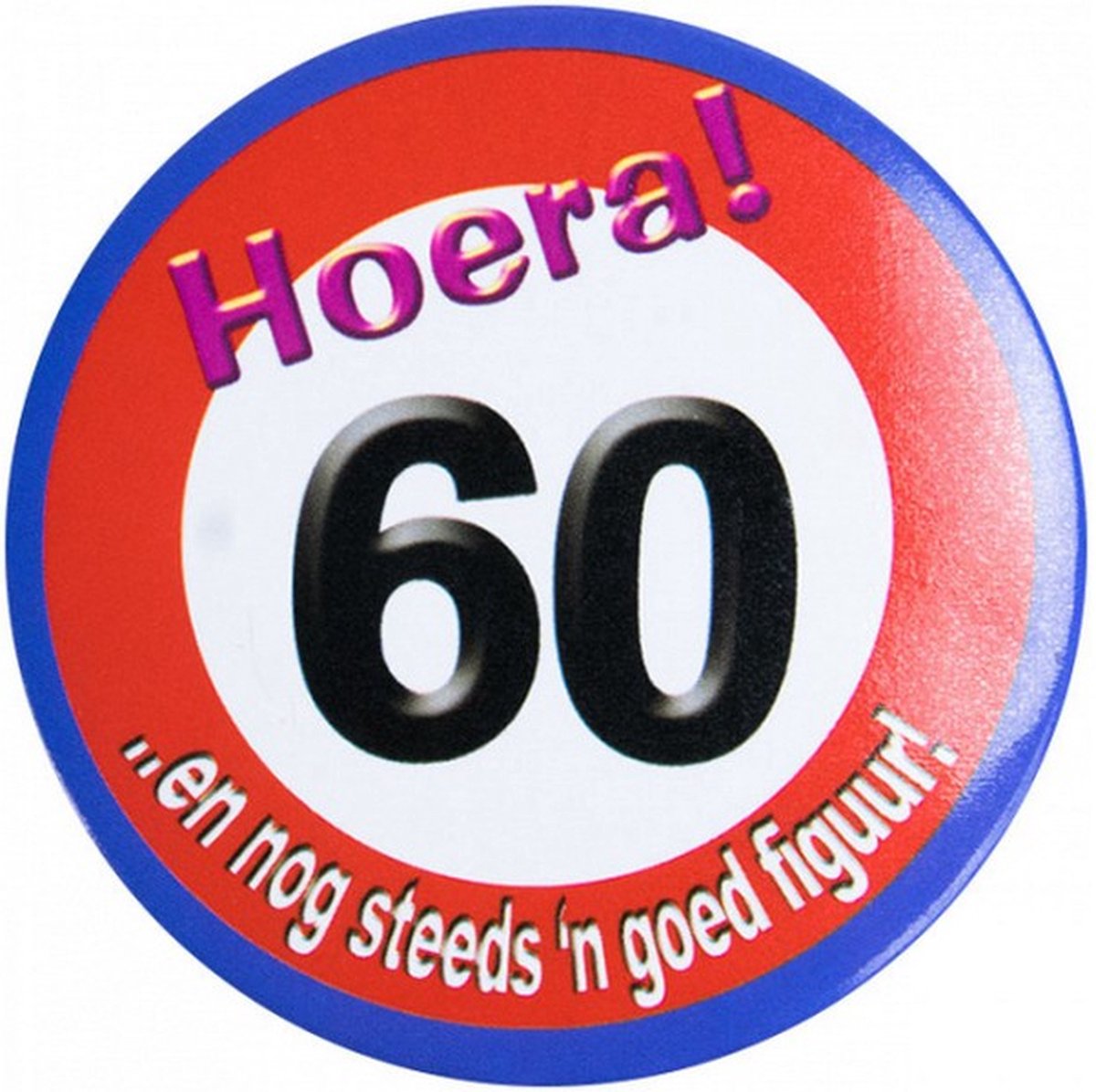 button Hoera! 60 5,5 cm staal rood/wit