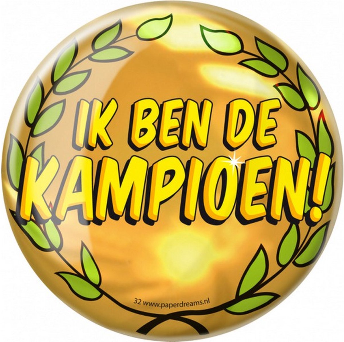 button Ik ben kampioen! 10 cm staal goud